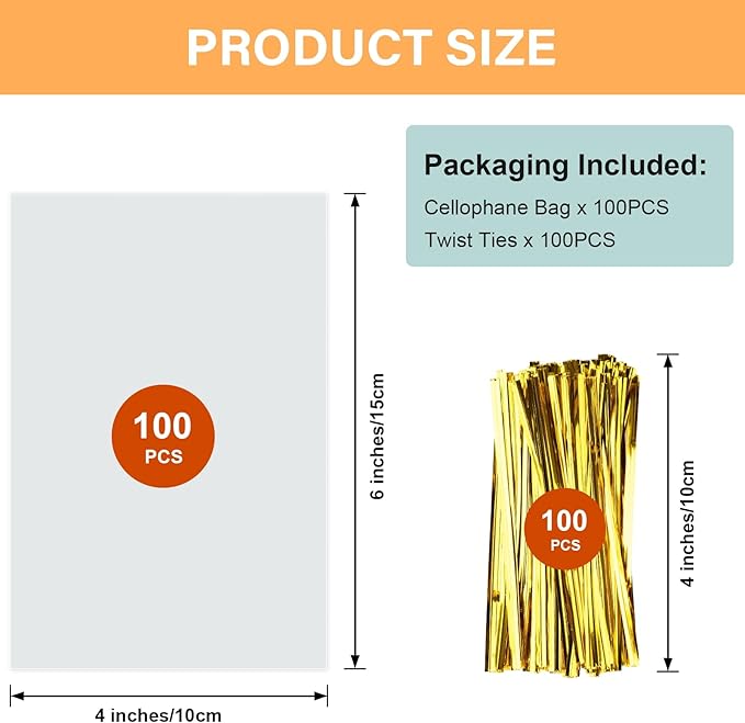 ZHEWTOEN Cellophane Bags, Small Gift Wrapping, Party Favors - Image 2