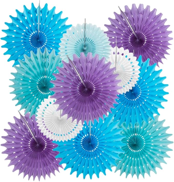SUNBEAUTY Pack of 11 Purple Lavender Blue Hanging Honeycomb Paper Fans by SUNBEAUTY