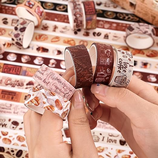 20 Rolls Coffee Theme Washi Tape Set, Writable Decorative Tapes - Image 6