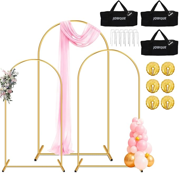 Heavy Duty Metal Arch Backdrop Stand, 6FT Set of 3 Gold Arch Stand by Jowque