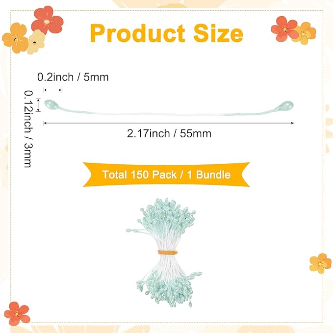150-Pack Flower Stamens for Crafts, 5mm Double Heads Artificial Pearl Floral - Image 3