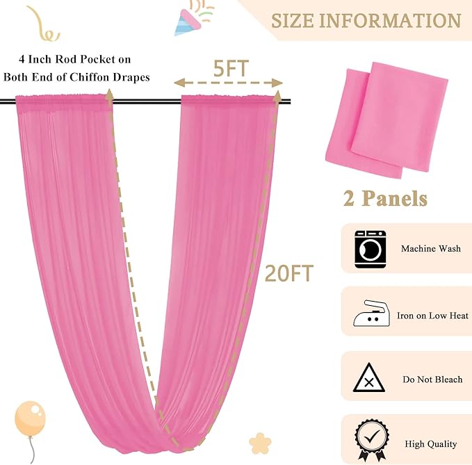 MODFUNS Wedding Arch Drapes Fabric Pink Ceiling Draping 2 Panels 5x20 FT - Image 2