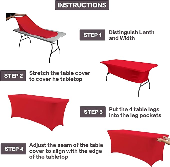 IVAPUPU 4FT Table Cloth for Rectangular Fitted Events Stretch Red Table Covers - Image 4