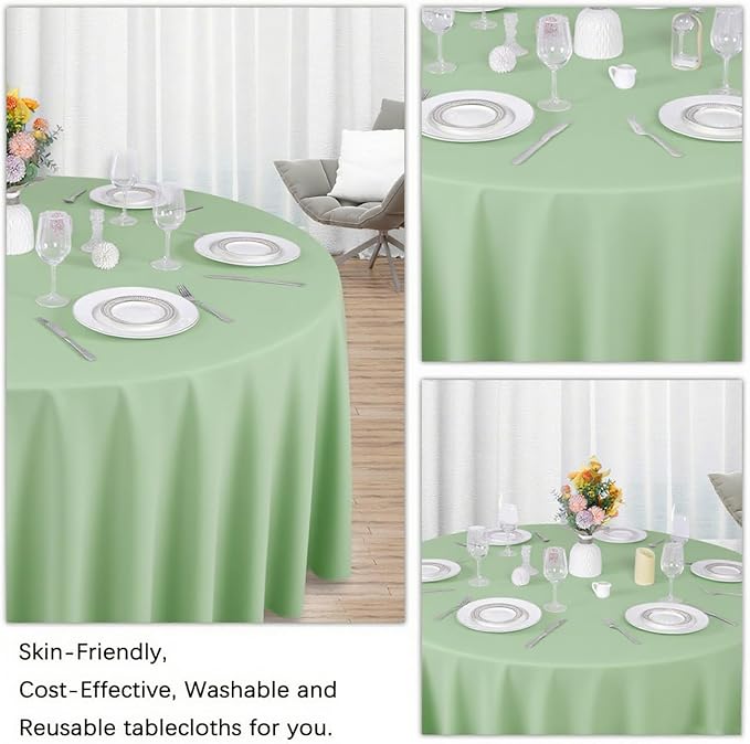 8 Pack Sage Green Round Tablecloth 90 Inch Stain and Wrinkle Resistant Round - Image 5