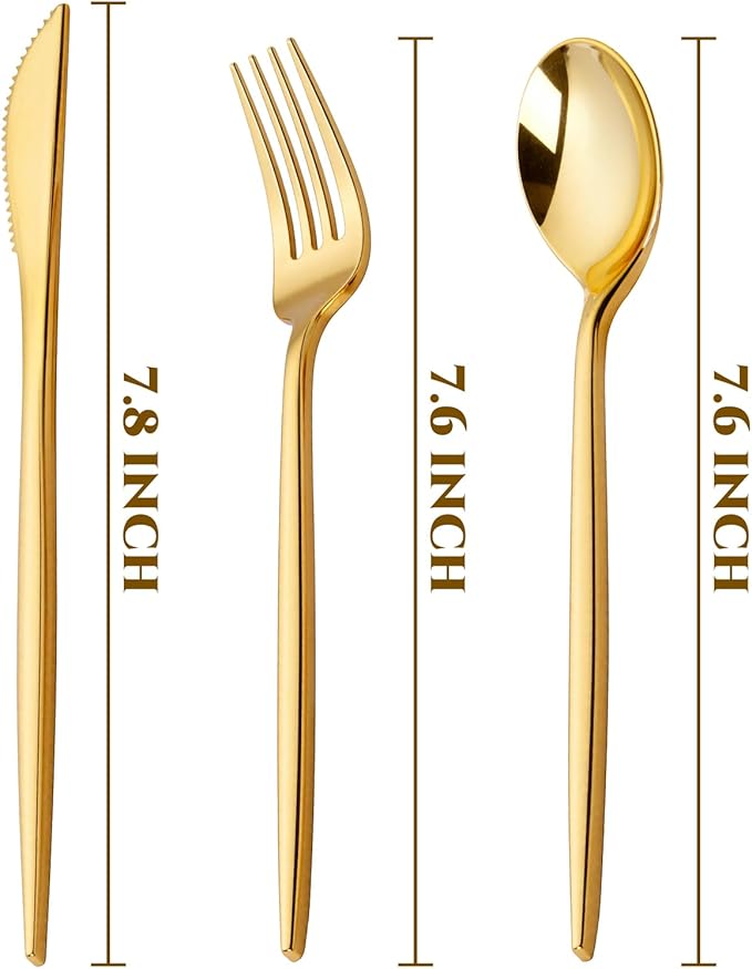 PULOTE 300PCS Gold Plastic Silverware Set Disposable - Image 2