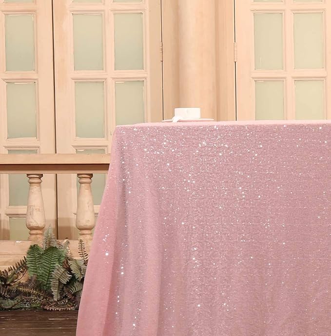 SquarePie Sequin Tablecloth 60 x 102 Inch Pink Sparkly Table Linen - Image 8