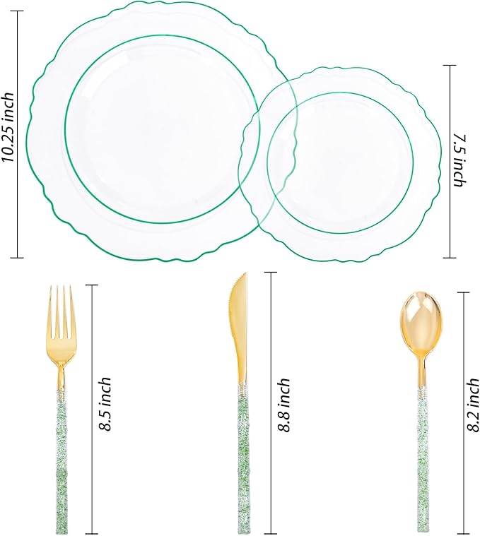 Liacere 150PCS Clear and Green Plastic Plates - Image 5