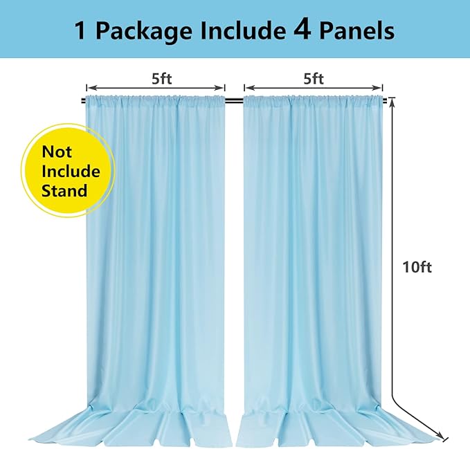 MYSKY HOME 20ft x 10ft Light Blue Backdrop Curtains - Image 2
