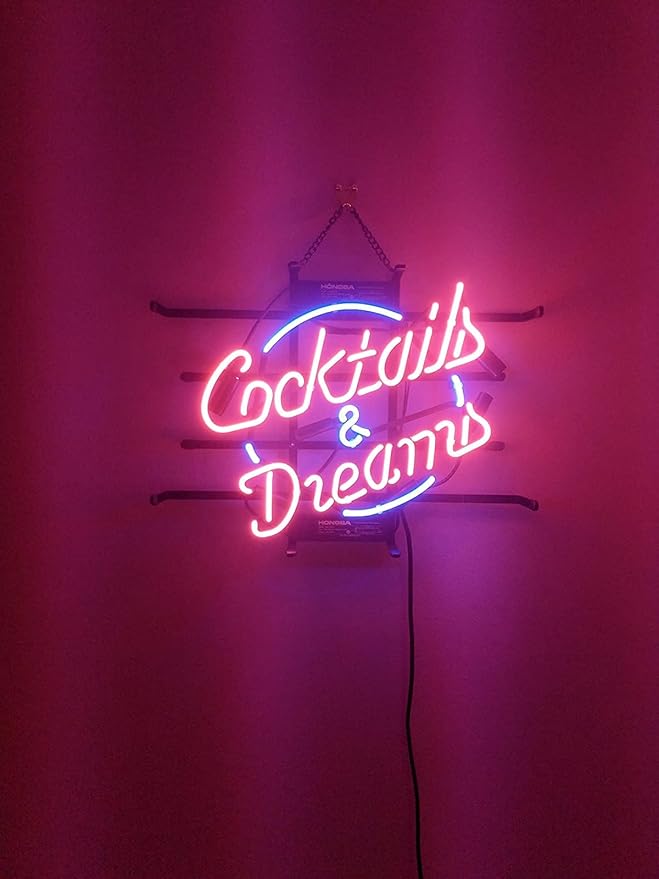 COCKTAILS AND DREAMS Real Glass Neon Light Sign Home Beer Bar Pub Recreation - Image 6