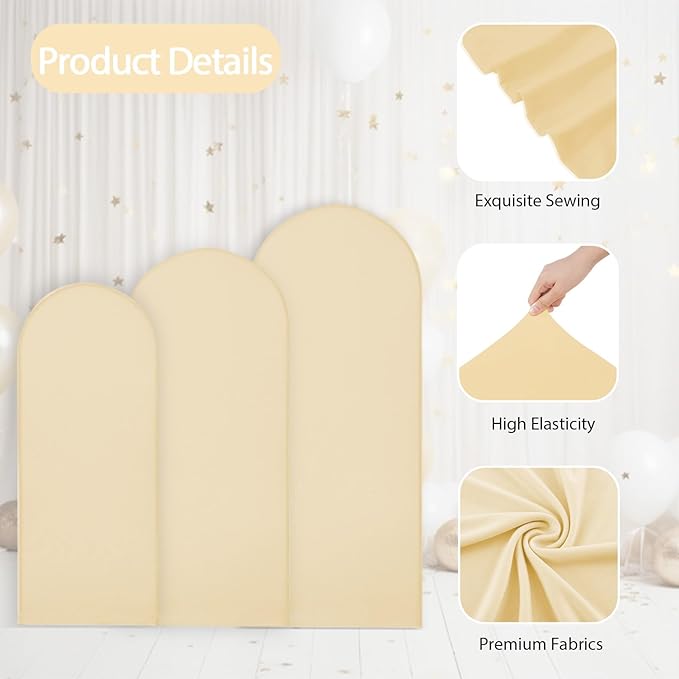 WEERRW Beige Arch Backdrop Cover Ballon Arch Stand Covers Set of 3 Spandex - Image 3