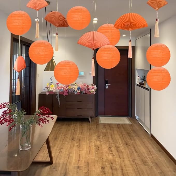 12Pcs Round Paper Lanterns Assorted Sizes - Image 5