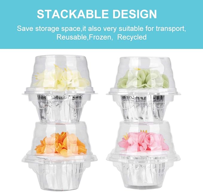 100 Pcs Cupcake Boxes Plastic Individual Cupcake Containers Single Cupcake - Image 3