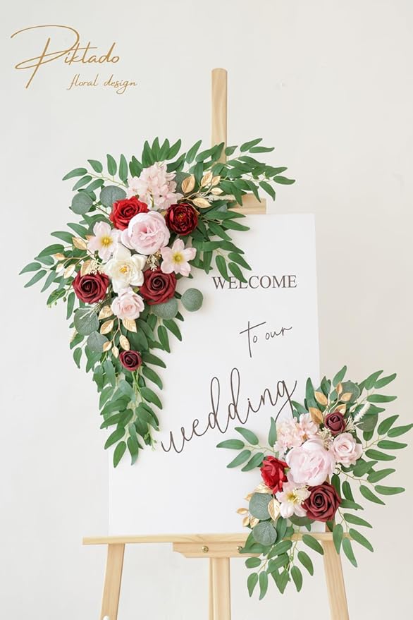 Faux Flower Swag Set of 2 for Wedding Welcome Signs Floral Swag Wedding - Image 2