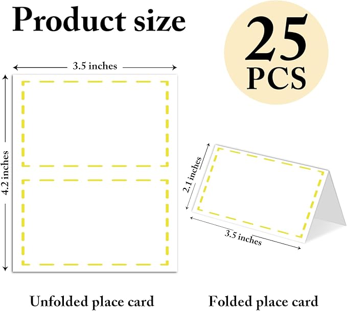 25 Pack Yellow Lines Place Cards, Editable Name Cards - Image 2