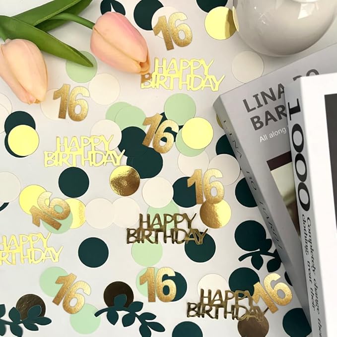 Sage Green 16th Happy Birthday Confetti, 16th Birthday Table Decorations - Image 5
