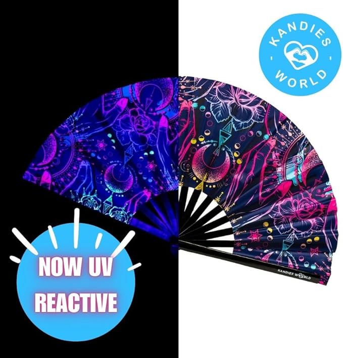 Kandies World UV Reactive Custom Festival Folding Hand Fan - Image 4