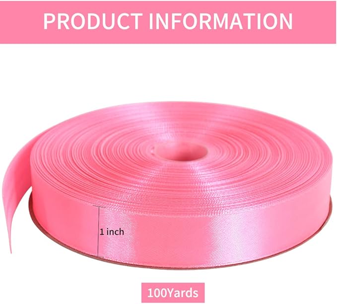 TONIFUL 1 Inch x 100yds Pink Satin Ribbon, Thin Solid Color Satin Ribbon - Image 2