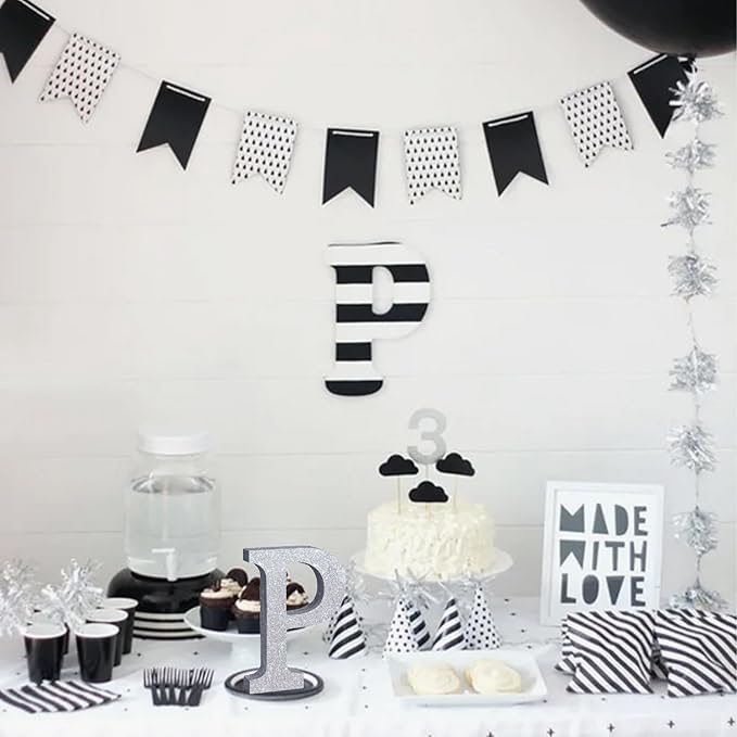 TONIFUL 8 Inch Silver Glitter Letter P Table Centerpiece A-Z Silver Birthday - Image 5