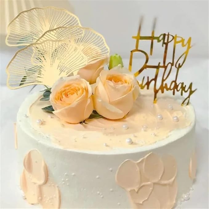 10PCS Acrylic Gold Ginkgo leaf Cake Topper Cake Decoration Baking Accessories - Image 5