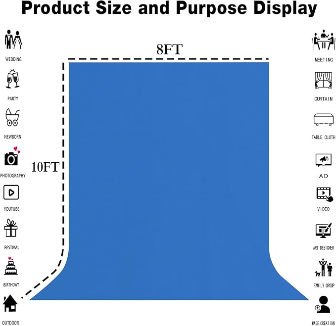 8x10FT Royal Blue Screen Backdrop - Image 3