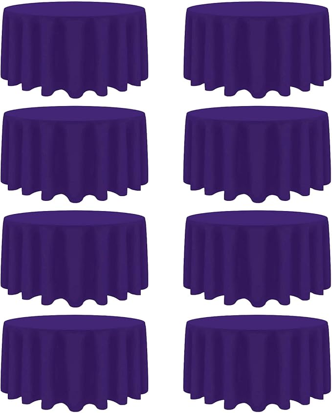 8 Pack Purple Round Tablecloth 90 Inch Stain and Wrinkle Resistant Round Purple by Heneger