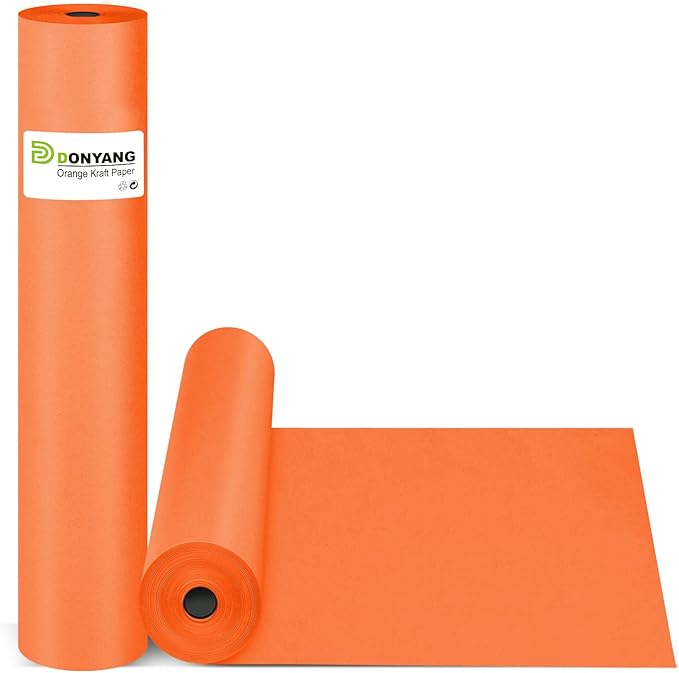 Orange Halloween Wrapping Paper 15"x450", Solid Color Orange Red Construction by Donyang