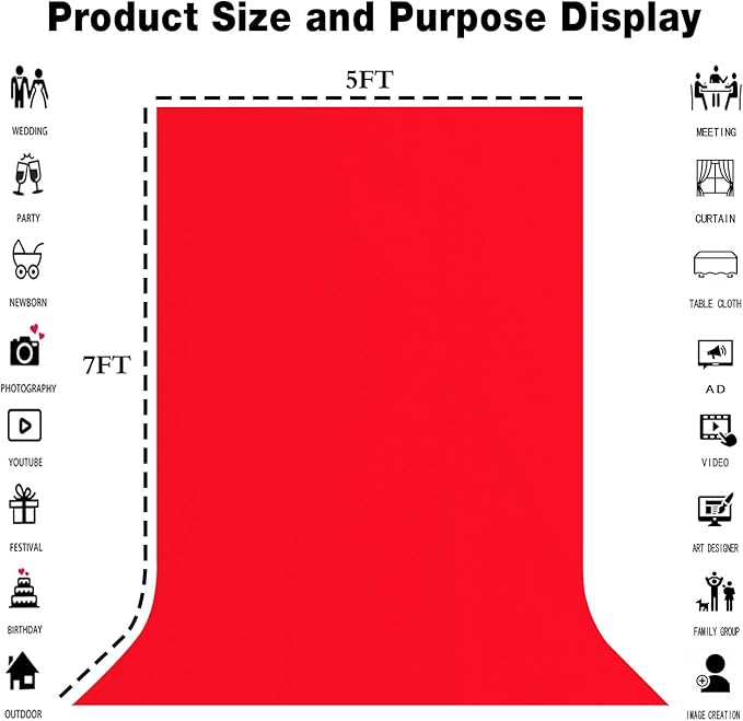 5x7FT Red Screen Backdrop Background - Image 3