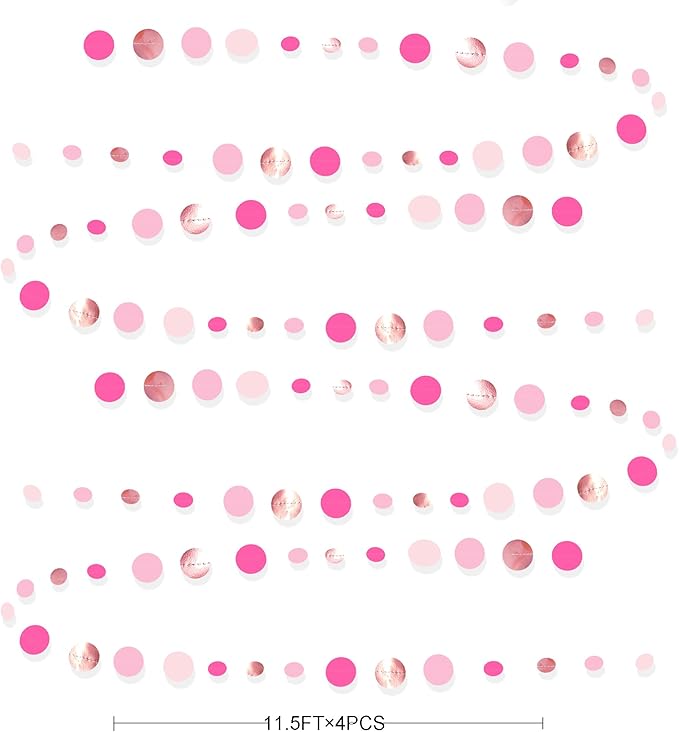 Hot Pink Rose Gold Party Decorations Circle Dots Garland Hanging Polka Dot - Image 2