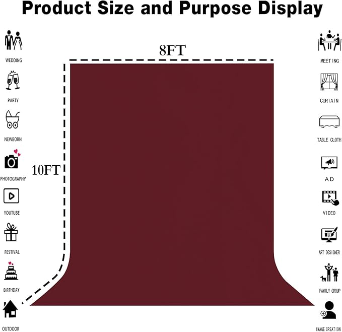 8x10FT Burgundy Wine Red Screen Backdrop - Image 3