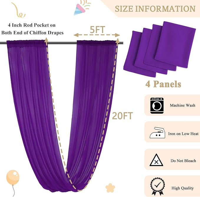 MODFUNS Ceiling Drapes for Weddings Purple Chiffon Sheer Ceiling Curtain 4 - Image 5