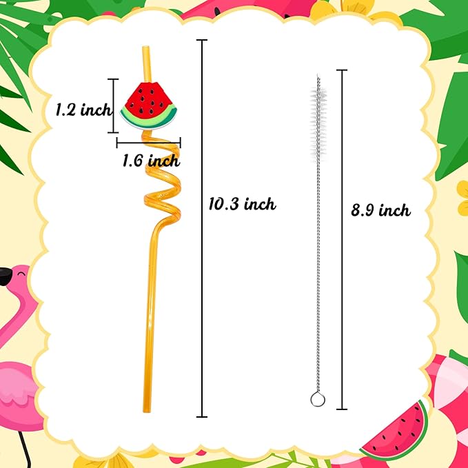 Summer Reusable Drinking Straws 24 Packs Pool Party Decorations Beach Fruit - Image 6