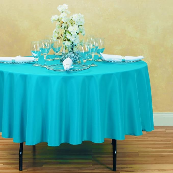 LTC LINENS 5 Pack 90 Inch Round Tablecloth Turquoise - Image 2