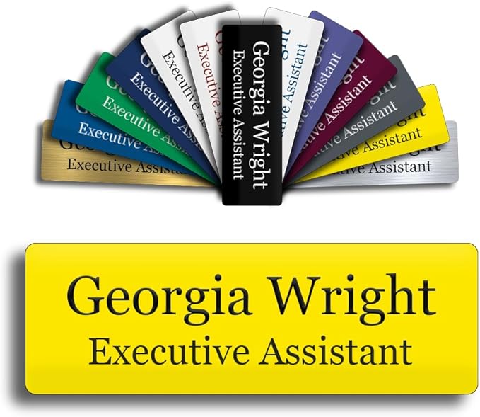 Custom Engraved Name Tag 1" x 3" Personalized Badge Magnetic or Pin Backing by GemAwards
