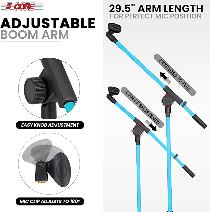 5 Core Tripod Mic Stand Floor Adjustable 18 to 72 Inches Sturdy Boom Arm Holder - Image 3