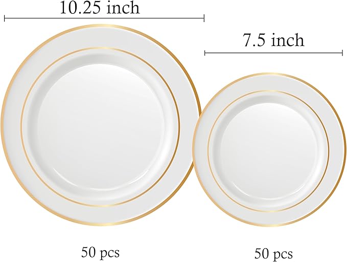 Neatiffy100 Pcs Gold Rim Plastic Dinnerware Set | 50 x | - Image 3
