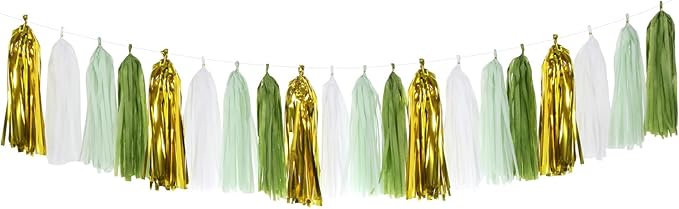 Sage-Olive Green Gold Party-Decorations Tassel-Garland by Panduola