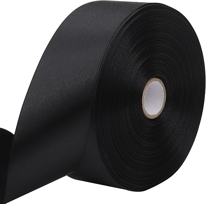 Black Solid Satin Ribbon 1-1/2 Inch 50 Yards Solid Polyester Fabric Ribbon by Riunbb