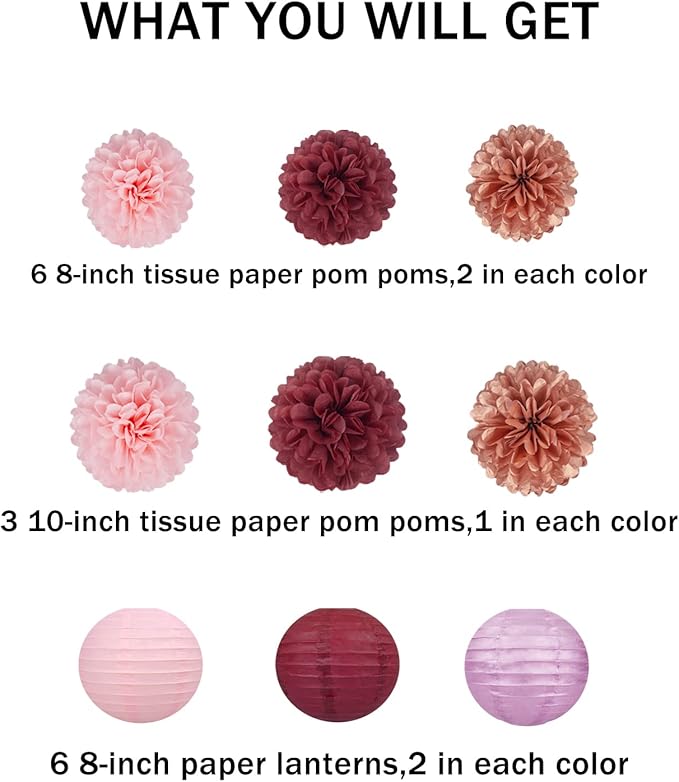 Rose-Gold Pink Burgundy Party Decorations - Image 2
