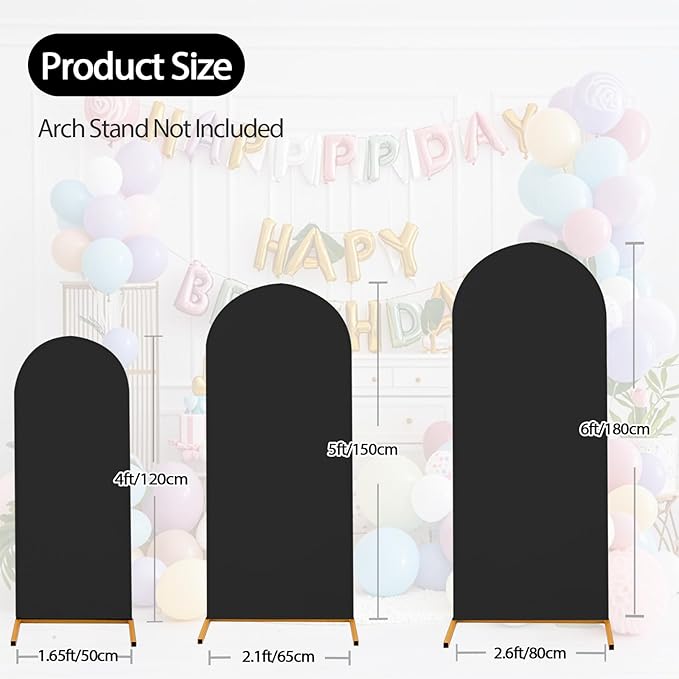 WEERRW Black Arch Backdrop Cover Ballon Arch Stand Covers Set of 3 Spandex - Image 5
