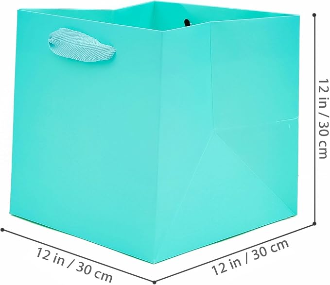 Teal Blue Paper Gift Bag 12 in Large Gift Box Square Bottom Kraft Paper Bags - Image 2