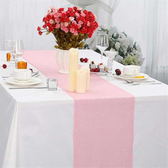 Pink Table Runners 10 Packs 12x108 Inches Glitter Table Runner Wedding Sequin - Image 2