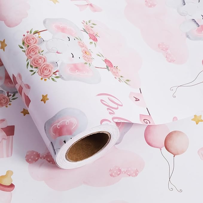Aimyoo Pink Baby Shower Wrapping Paper Roll by Aimyoo