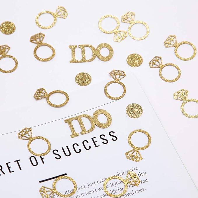 Gold Wedding Table Confetti, Glitter Paper Diamond Ring Confetti, I Do - Image 4