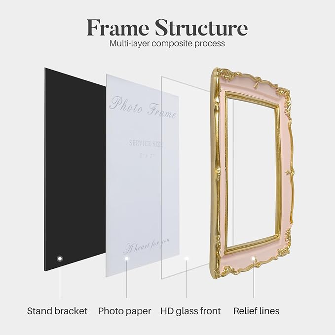 Cuspin Vintage Pink 5x7 Picture Frame, Ornate Textured Hand-Crafted Resin Frame - Image 5