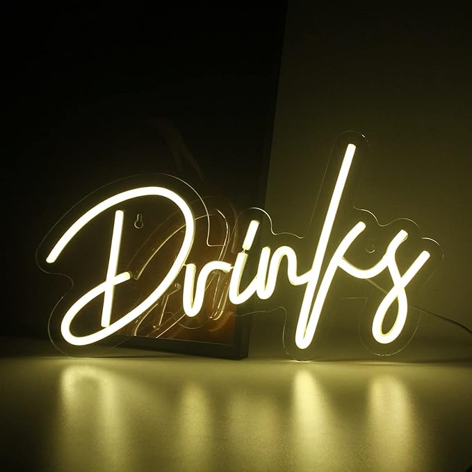 Looklight Drinks Neon Sign, Letters Bar Neon Light, Led Neon Signs by LooklightNeonSign
