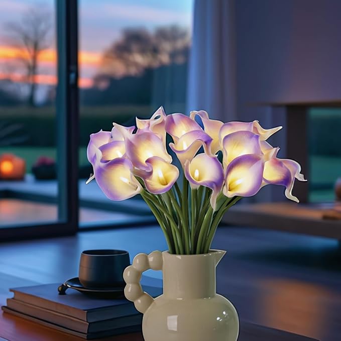 20pcs Artificial Calla Lily Bouquet Lamp Faux Floarl Night Light Real Touch - Image 2