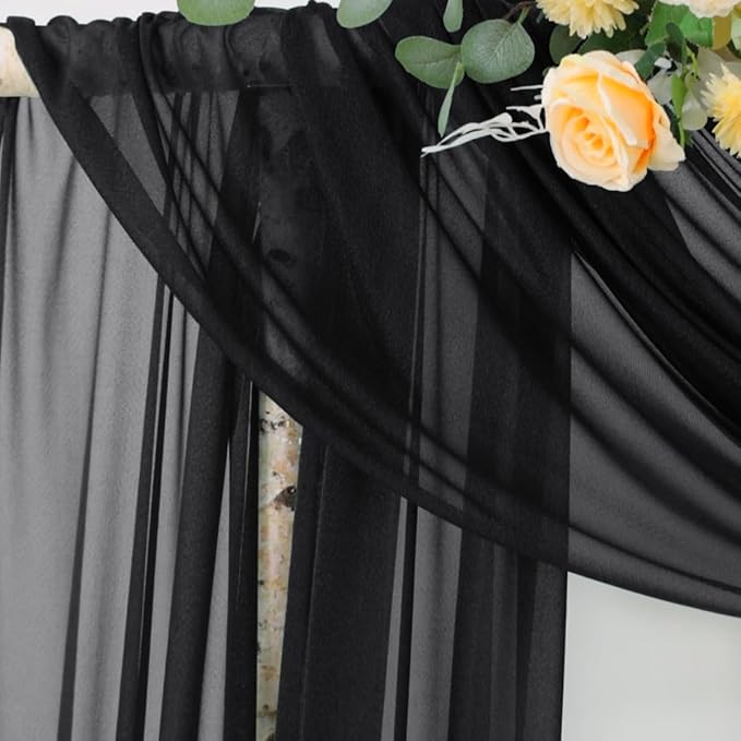 Socomi Black Sheer Gothic Wedding Draping Fabric 29" x 20Ft 4 Panel Outdoor - Image 2