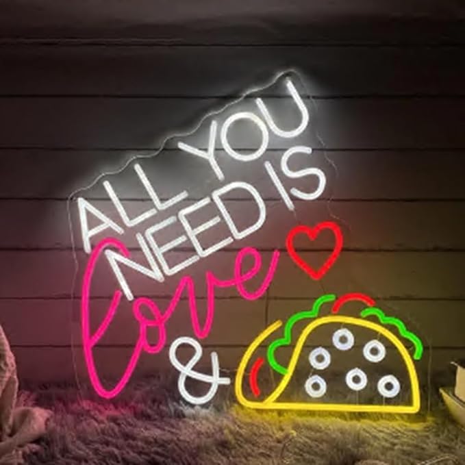 All You Need Is Love & Taco Custom Mexican Restaurant LED Neon Sign Night Light - Image 3