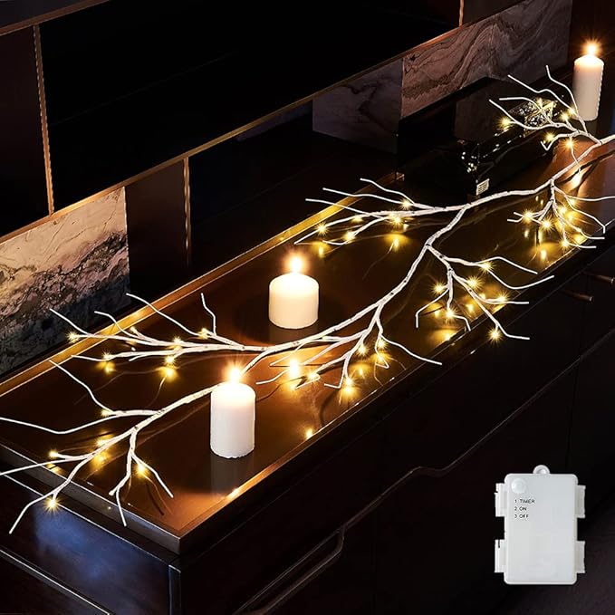 Hairui Birch Garland with Lights 6FT 48 LED Battery Operated, Lighted Twig Vine - Image 7