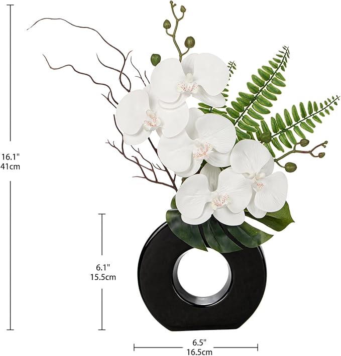 Briful Orchid Fake Flowers 16.1'' White Artificial Orchid Silk Flowers in Black - Image 2
